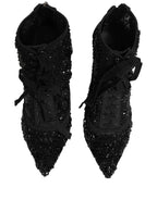 Dolce & Gabbana Black Embellished Mesh Ankle Boots Shoes