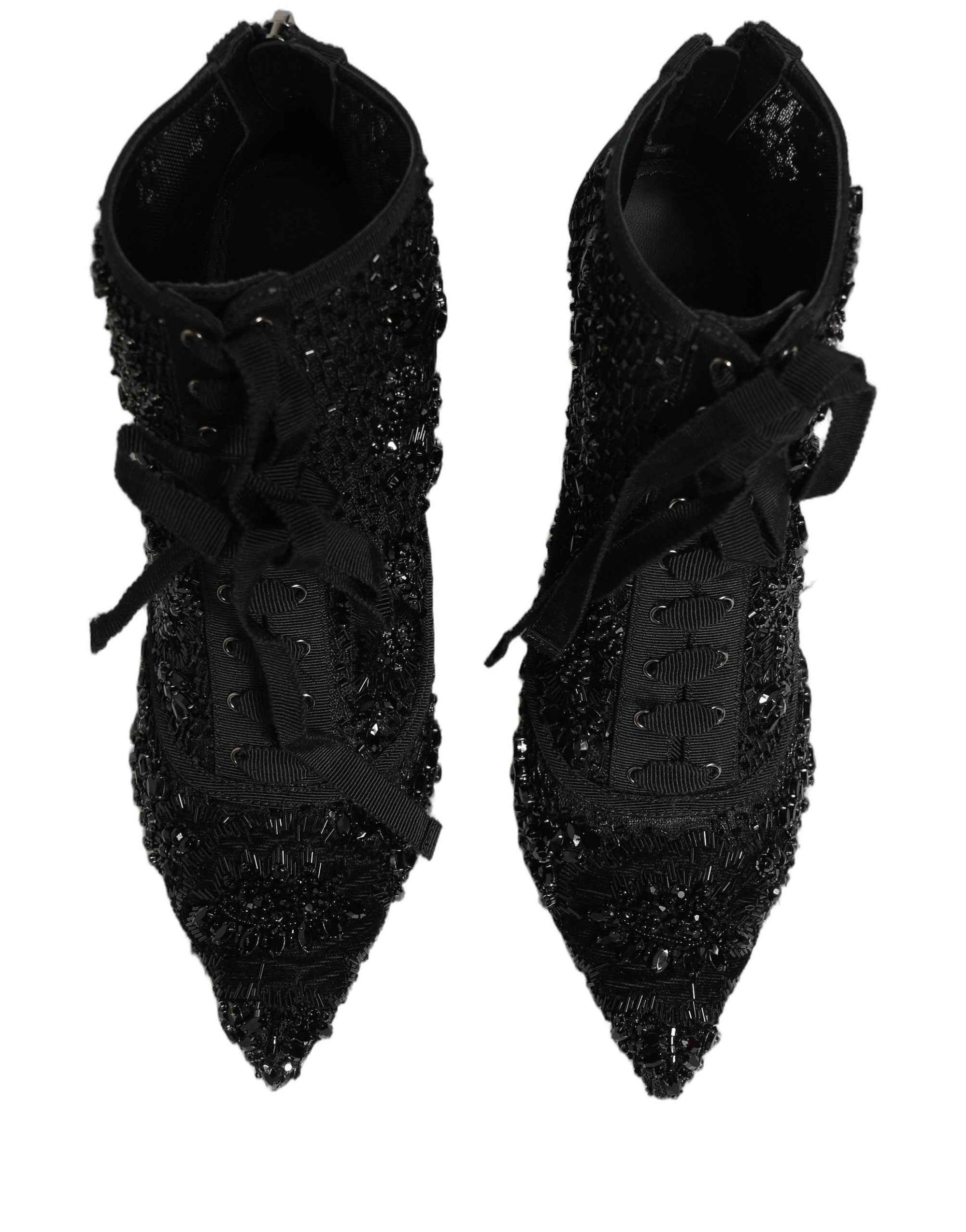 Dolce & Gabbana Black Embellished Mesh Ankle Boots Shoes