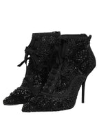 Dolce & Gabbana Black Embellished Mesh Ankle Boots Shoes