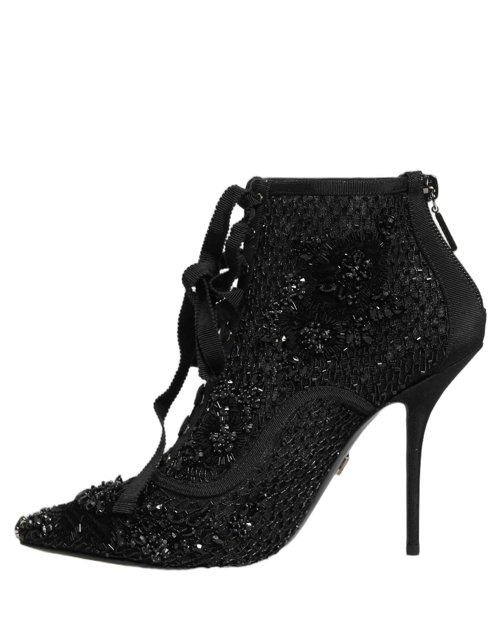 Dolce & Gabbana Black Embellished Mesh Ankle Boots Shoes