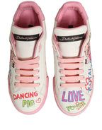 Dolce & Gabbana White Pink Portofino Royal Pig Sneakers Shoes