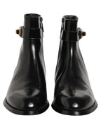 Dolce & Gabbana Black Leather Logo Buckle Mid Calf Boots Shoes