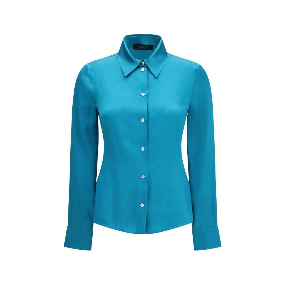 Gucci Blue Silk Dress Shirt