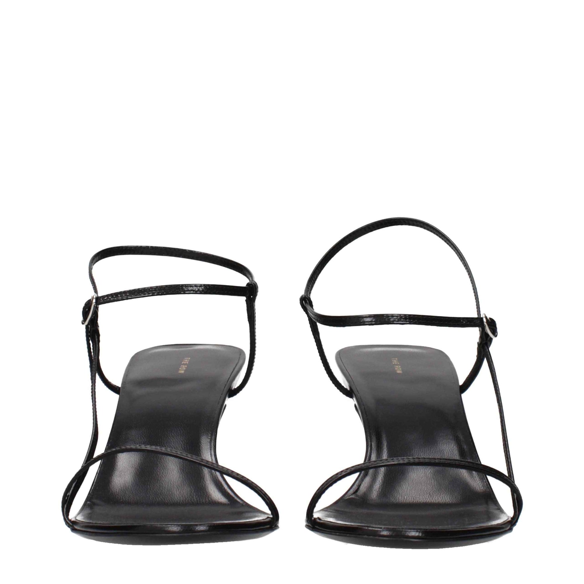 The Row Black Leather Stiletto Heel Sandals
