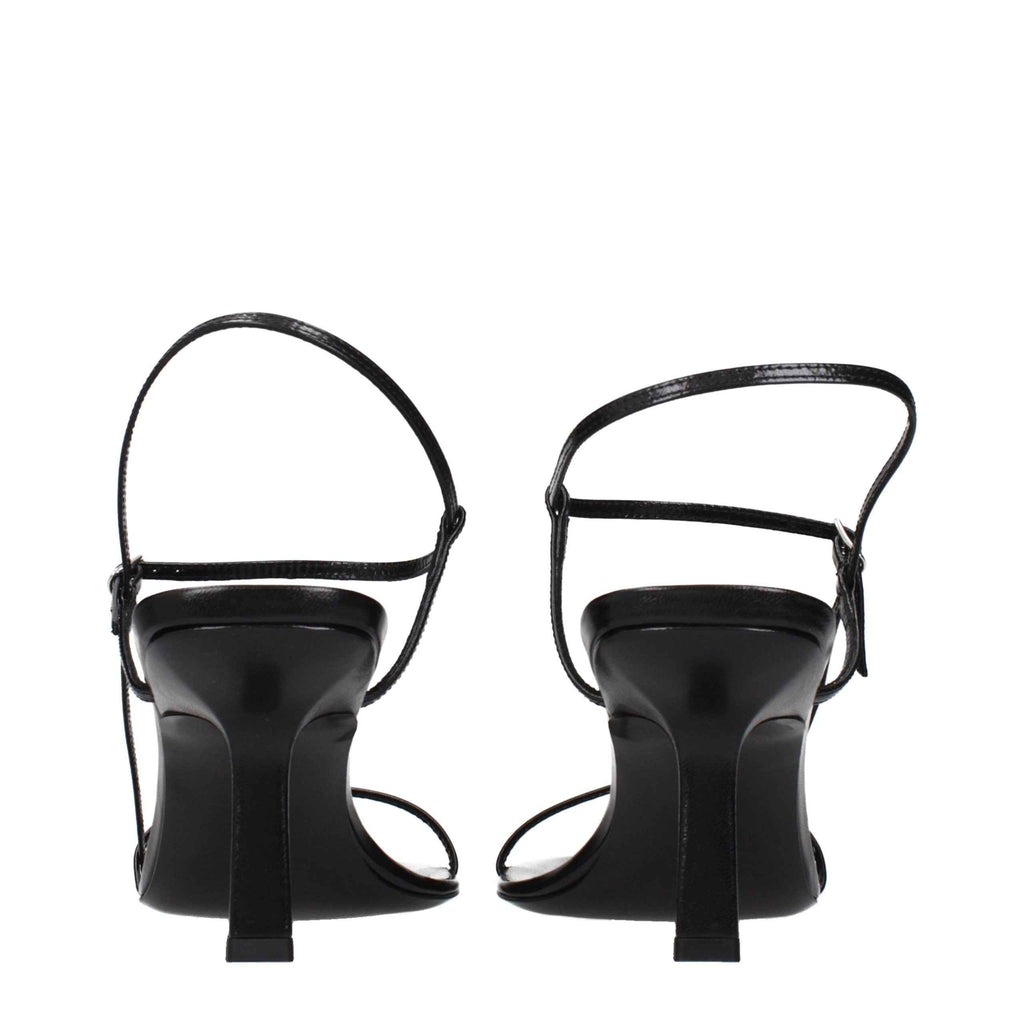 The Row Black Leather Stiletto Heel Sandals
