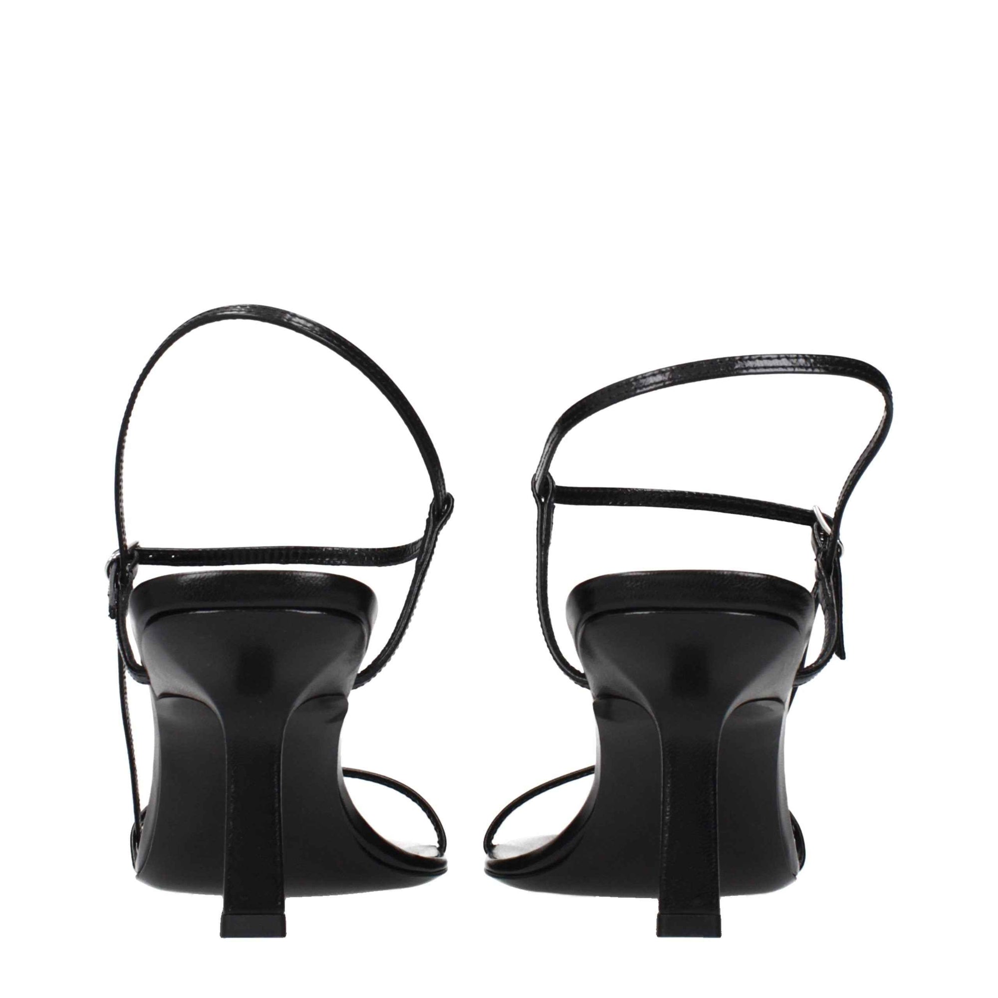 The Row Black Leather Stiletto Heel Sandals