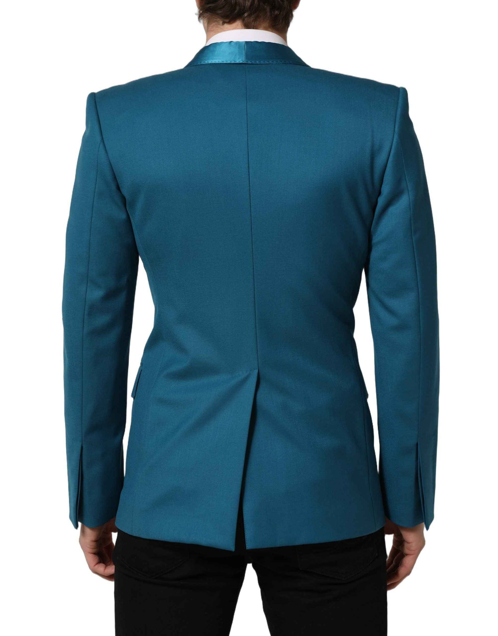 Dolce & Gabbana Teal Wool Double Breasted Formal Coat Blazer