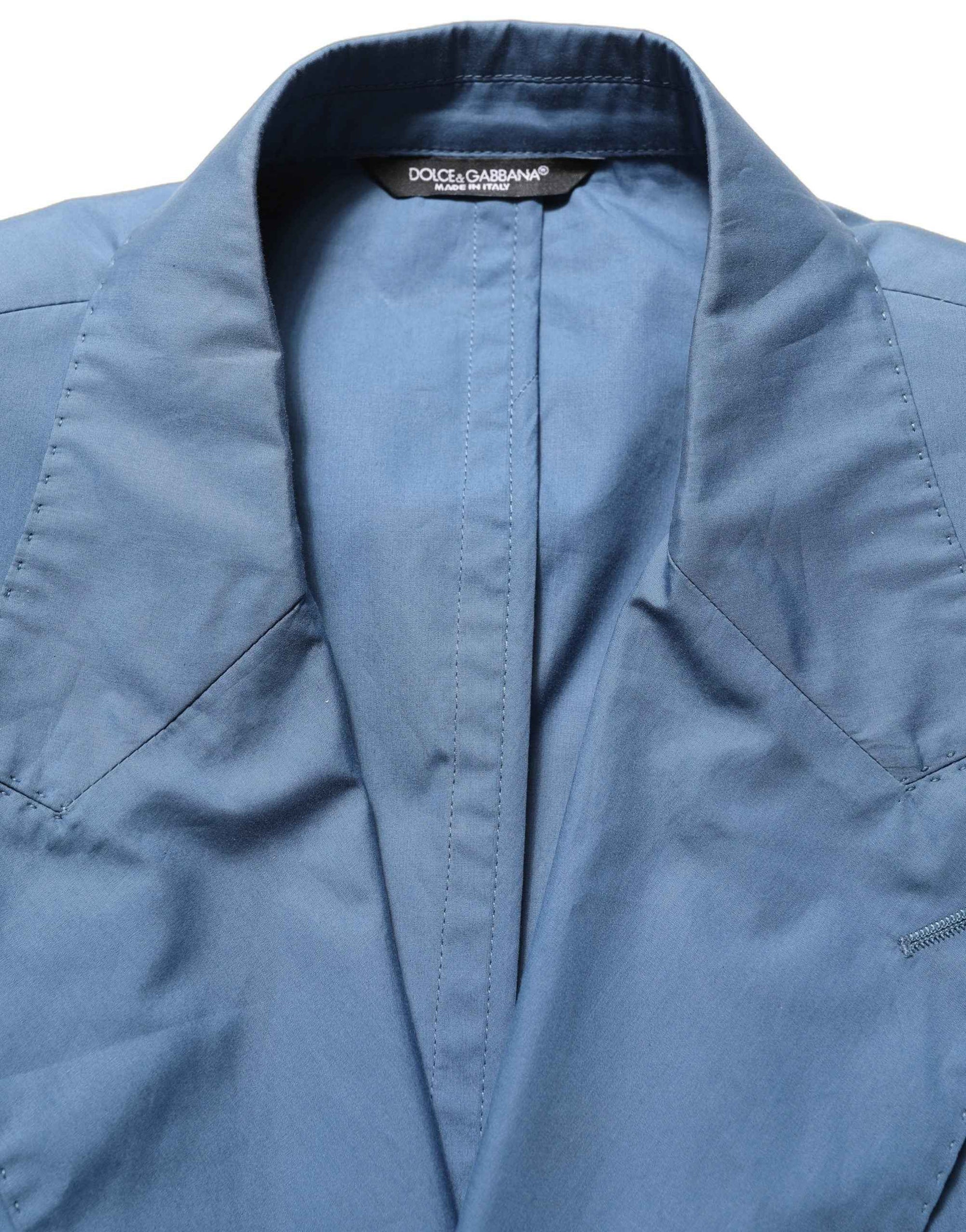 Dolce & Gabbana Blue Cotton Double Breasted Men Coat Blazer