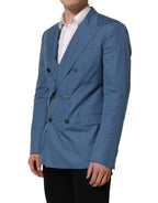 Dolce & Gabbana Blue Cotton Double Breasted Men Coat Blazer