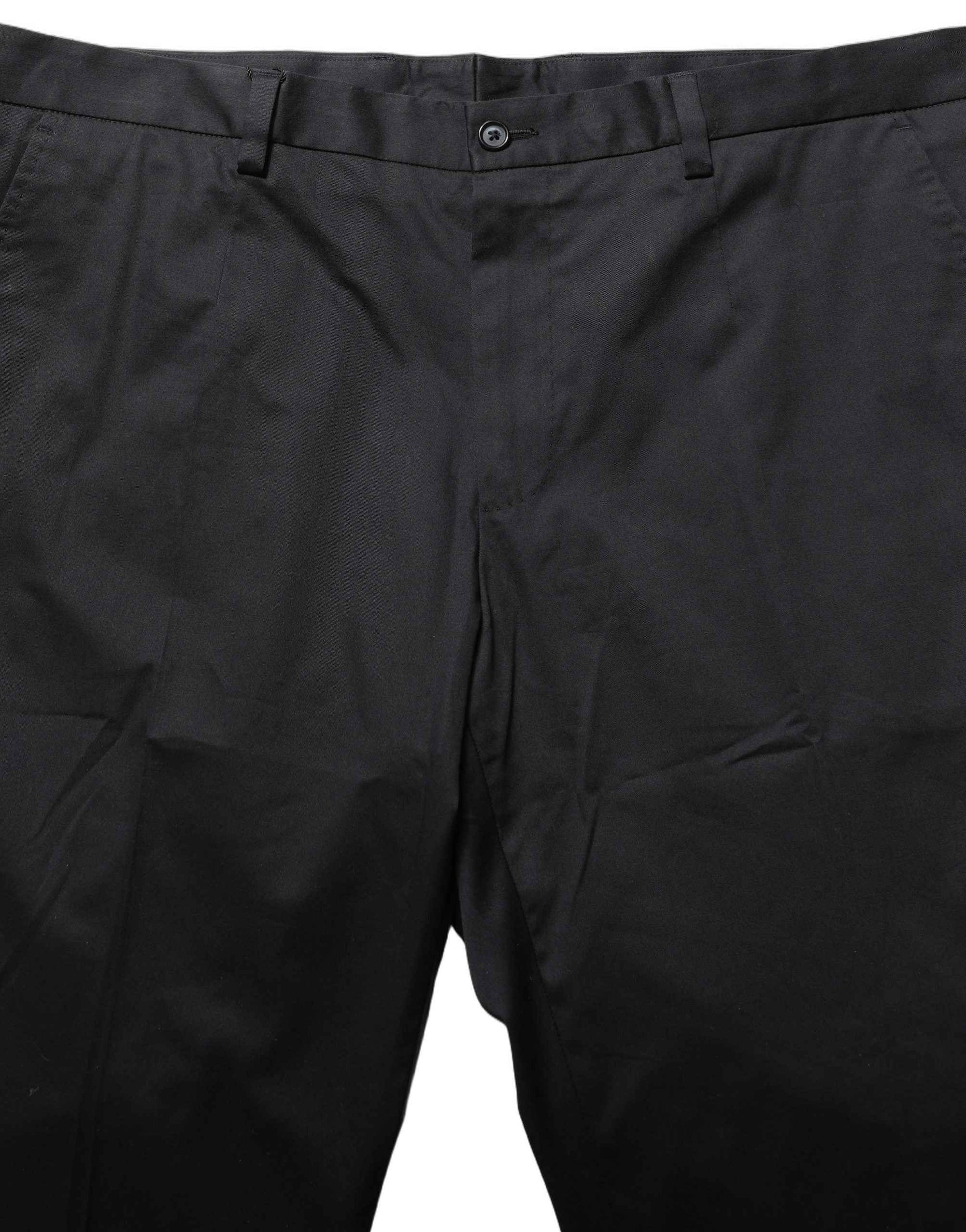 Dolce & Gabbana Black Cotton Tapered Leg Dress Trouser Pants
