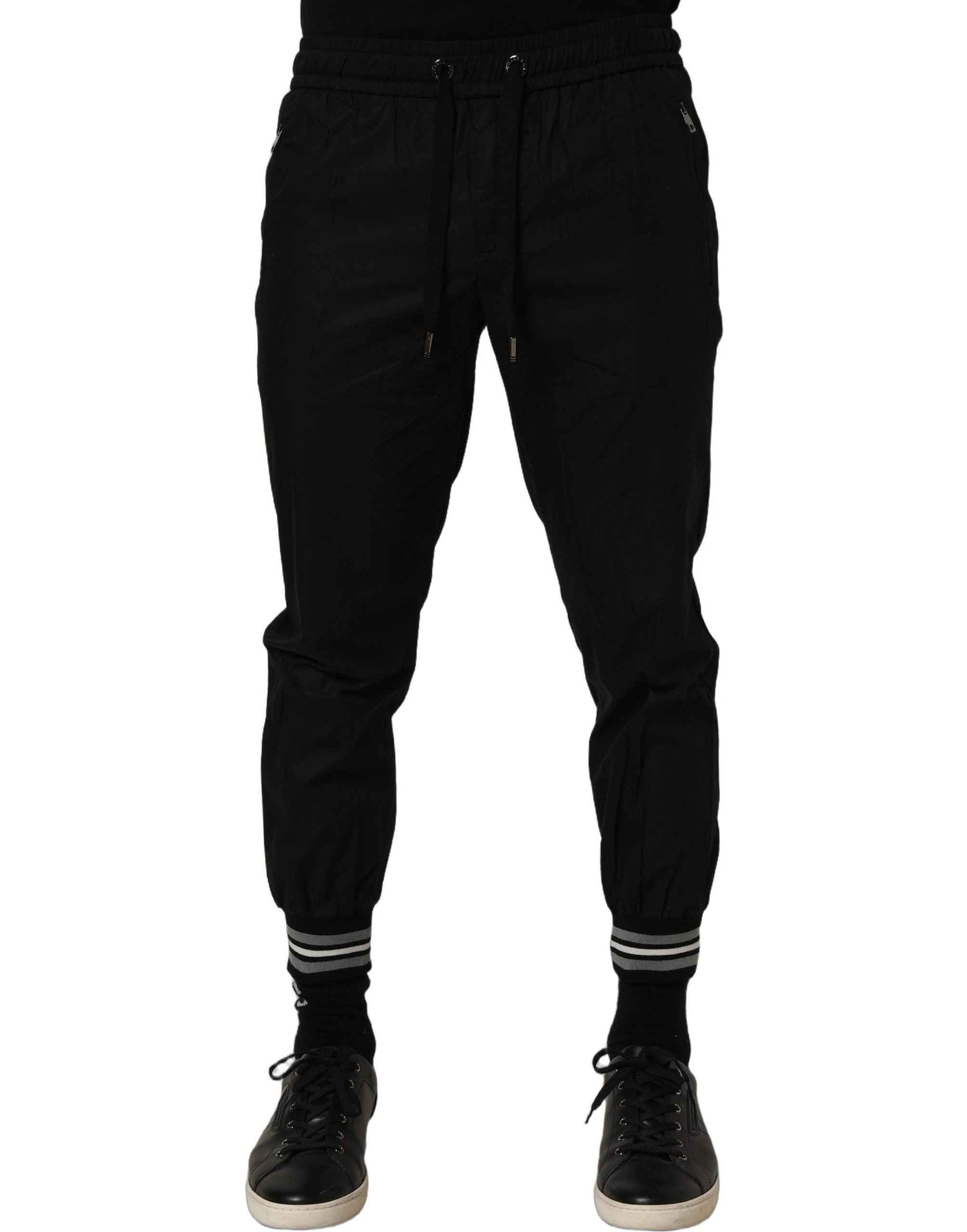 Dolce & Gabbana Black Cotton Mid Waist Jogger Sweatpants Pants