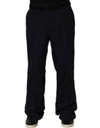 Dolce & Gabbana Black Linen Straight Leg Dress Trouser Pants