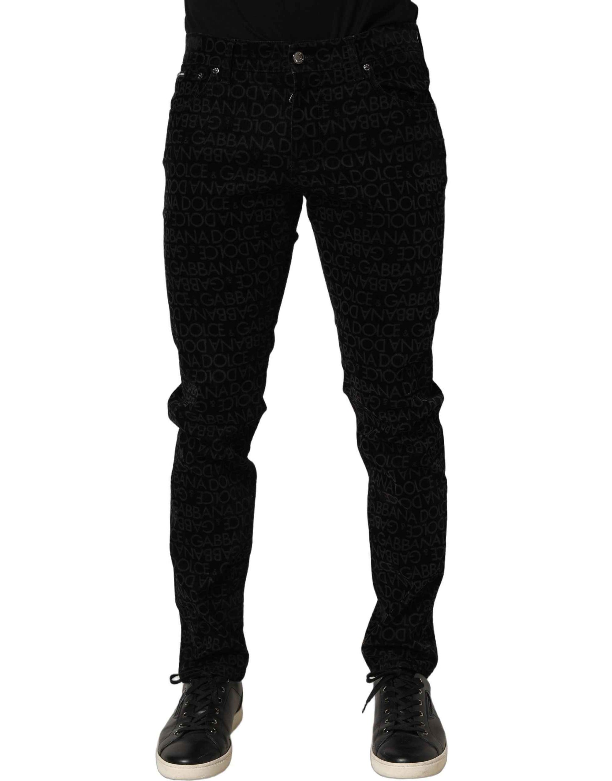 Dolce & Gabbana Black Logo Monogram Cotton Slim Denim Jeans