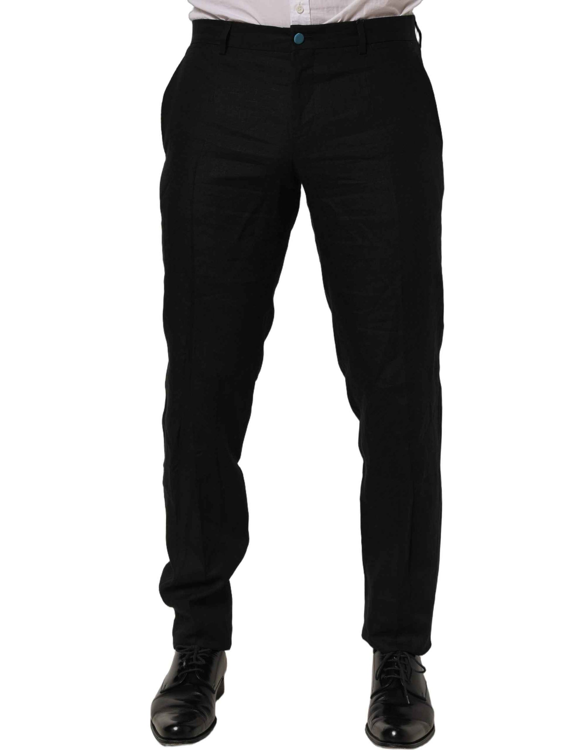 Dolce & Gabbana Black Linen Skinny Leg Dress Trouser Pants