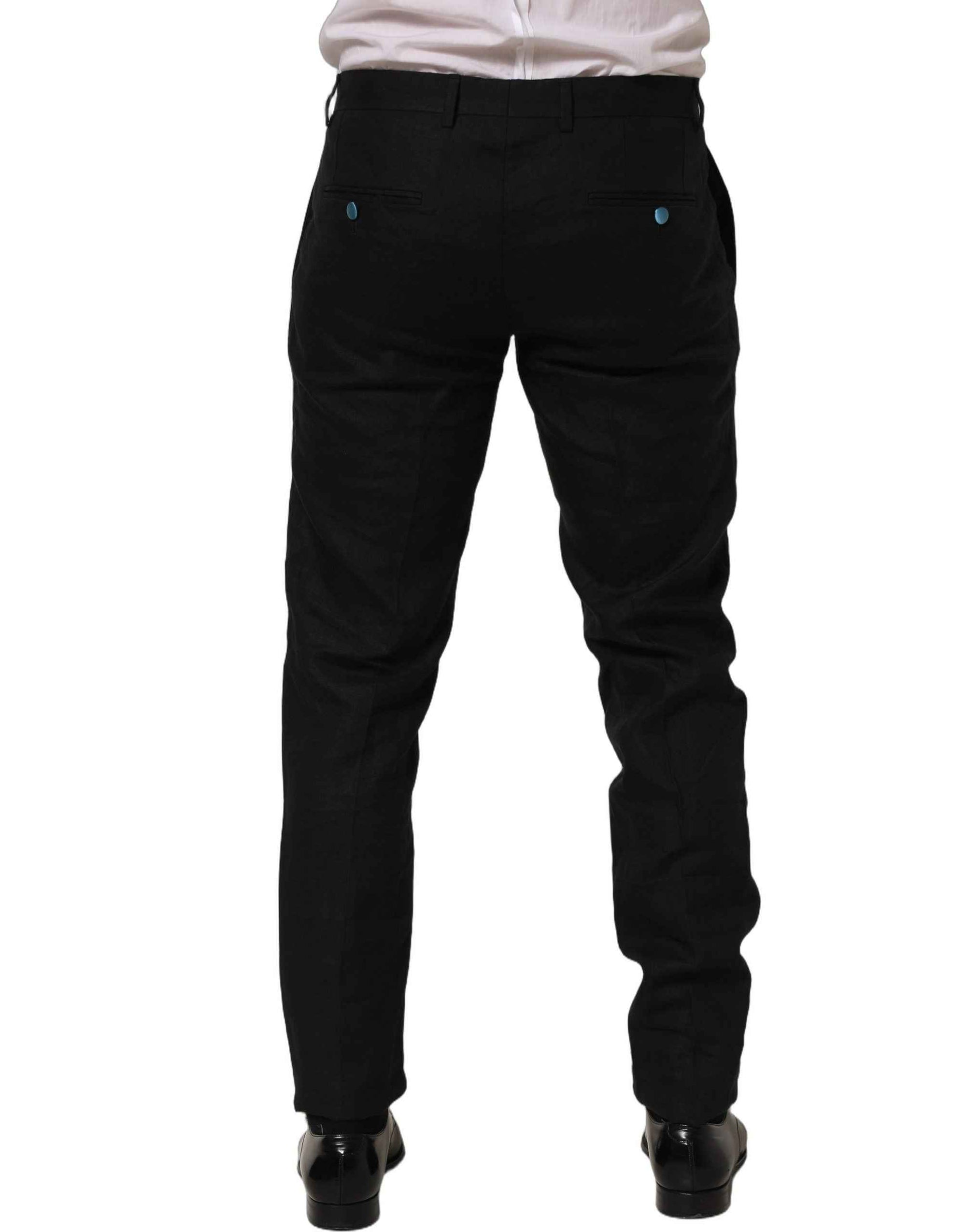 Dolce & Gabbana Black Linen Skinny Leg Dress Trouser Pants
