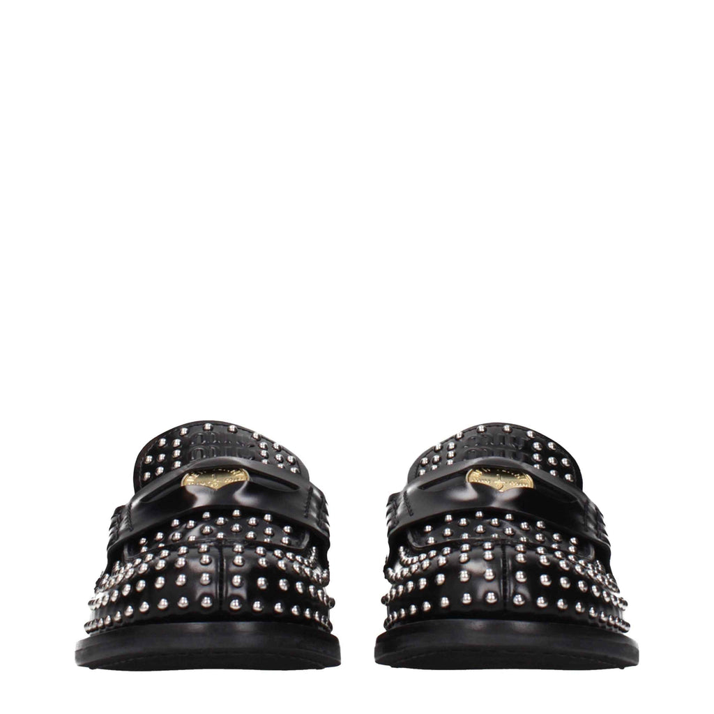 Miu Miu Black Leather Slip-On Loafers