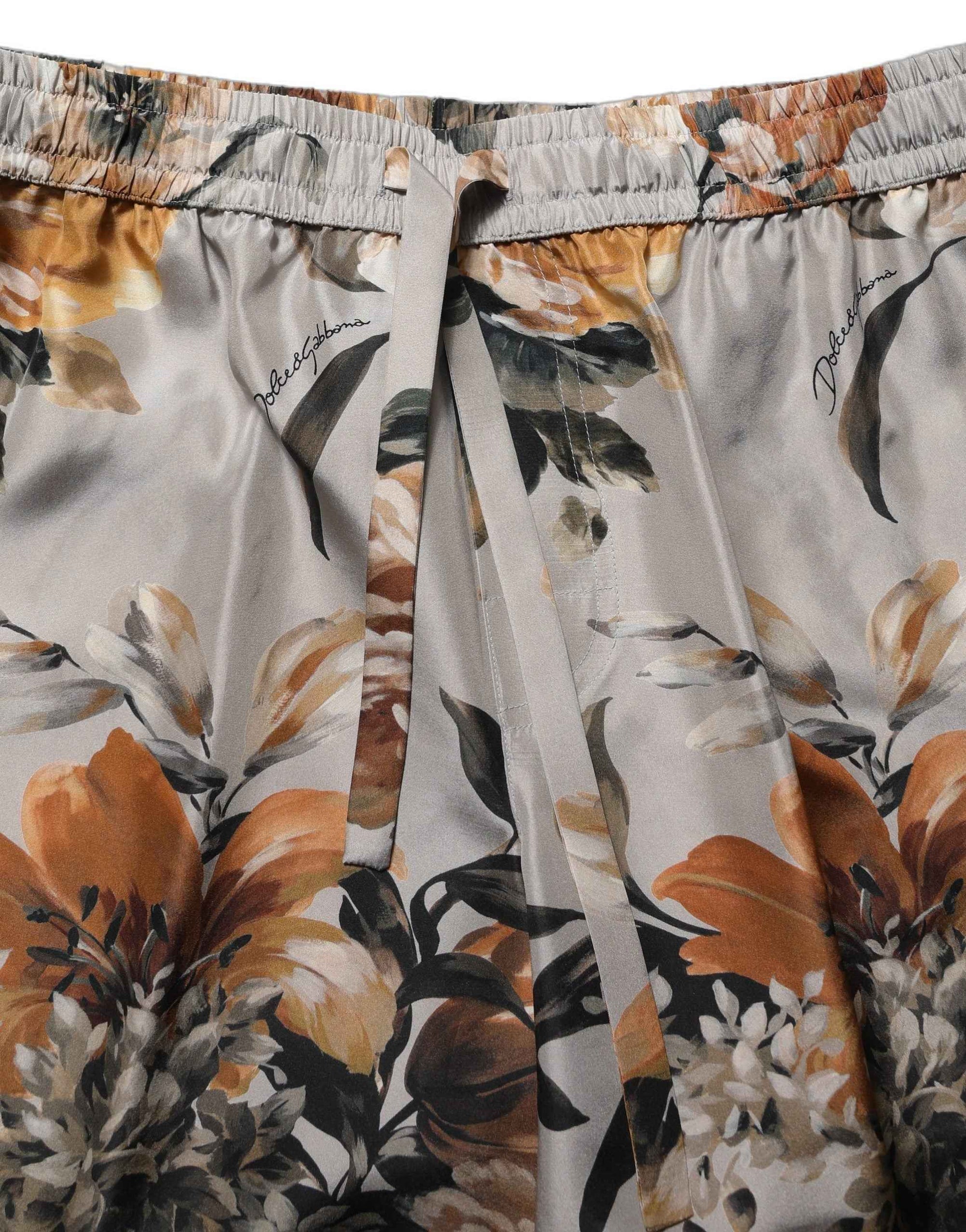 Dolce & Gabbana Beige Floral Print Silk Men Bermuda Shorts