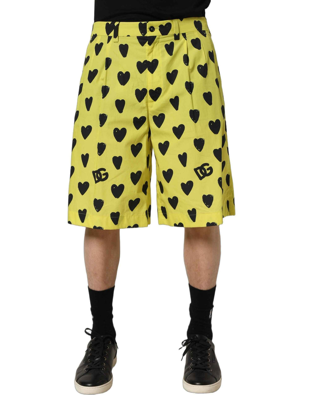 Dolce & Gabbana Yellow Cotton Heart Print Men Bermuda Shorts