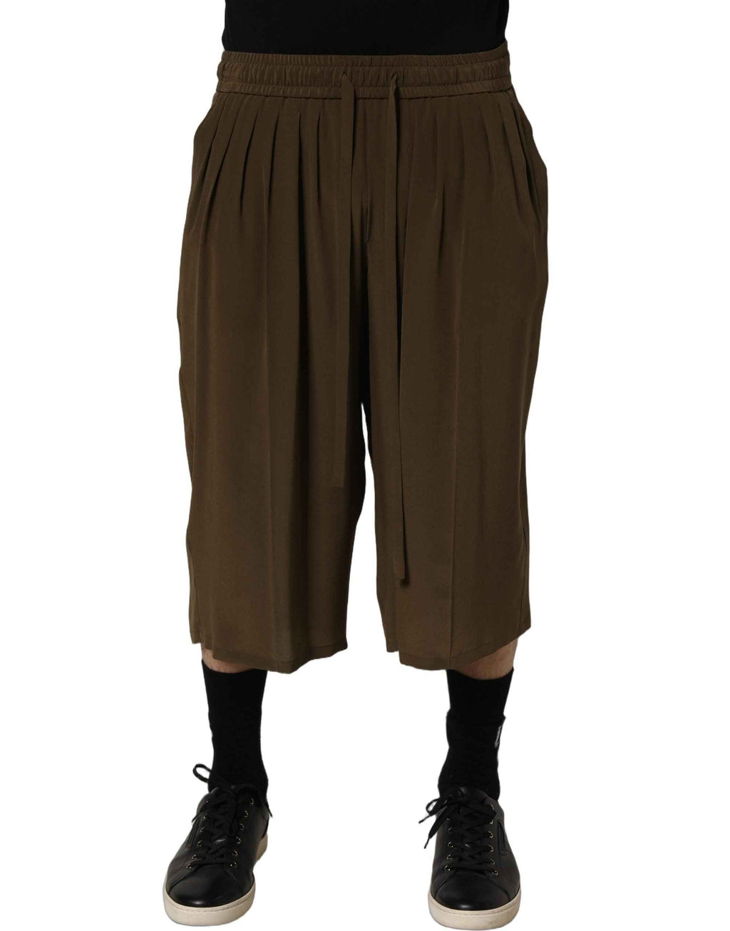 Dolce & Gabbana Brown Silk Mid Waist Pleated Bermuda Shorts