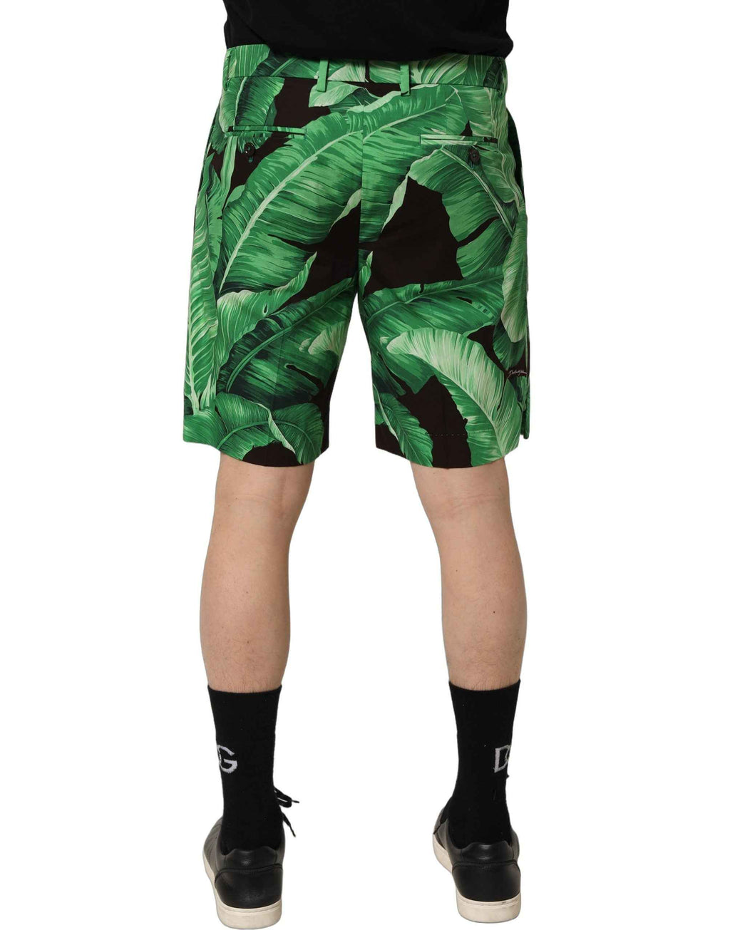 Dolce & Gabbana Black Green Banana Leaf Men Bermuda Shorts