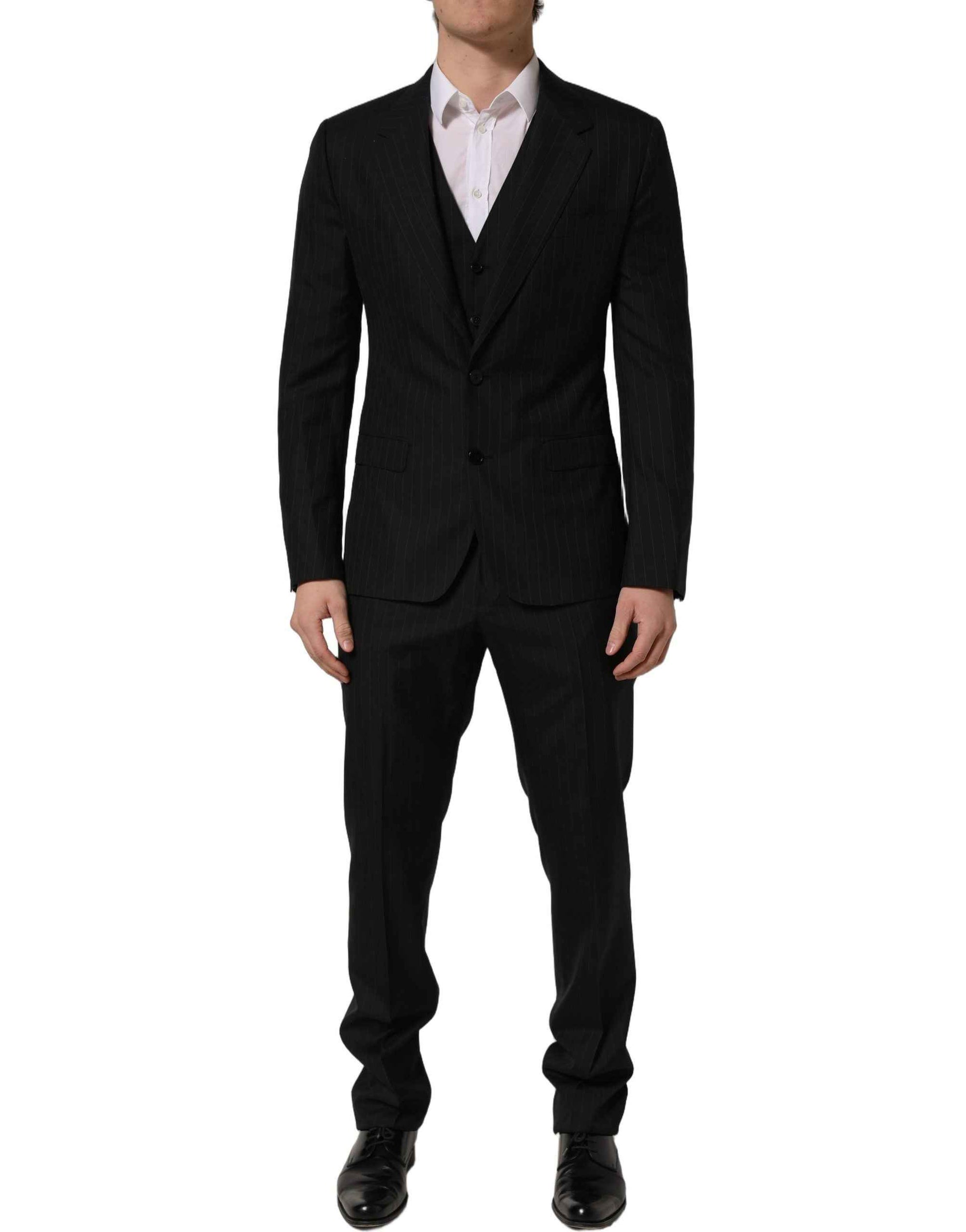 Dolce & Gabbana Black Stripes Slim Fit Formal 3 Piece Suit