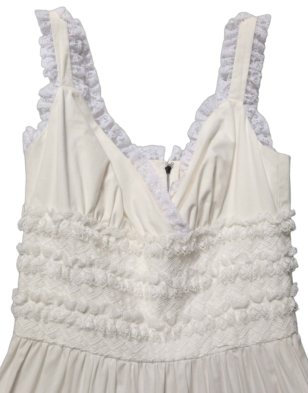 Dolce & Gabbana White Cotton Poplin Ruffled Midi Dress