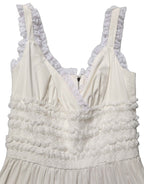 Dolce & Gabbana White Cotton Poplin Ruffled Midi Dress