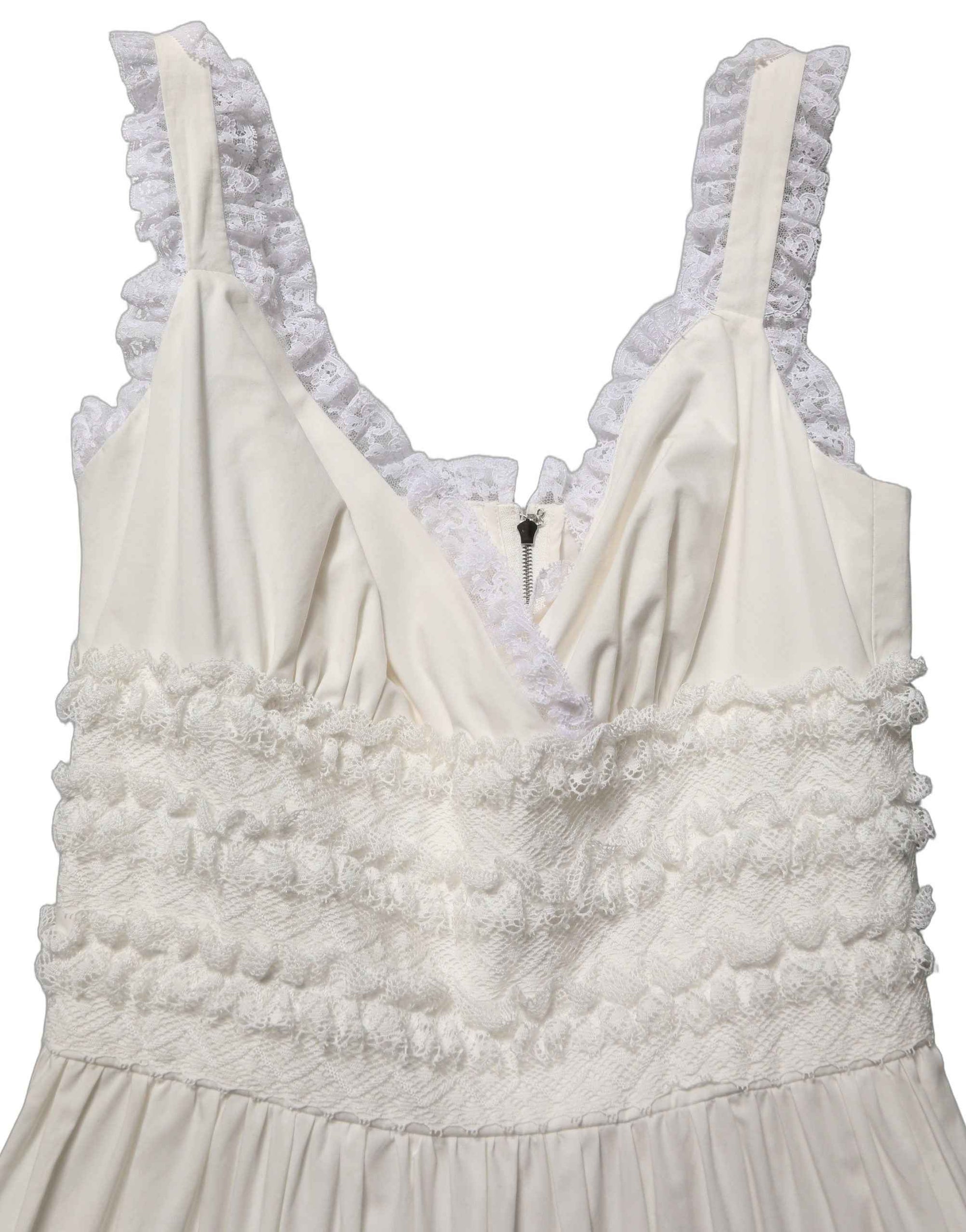 Dolce & Gabbana White Cotton Poplin Ruffled Midi Dress