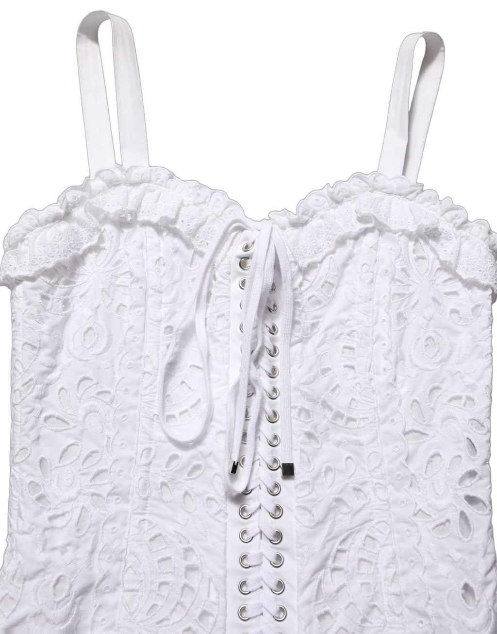 Dolce & Gabbana White Broderie Anglaise Cotton Mini Dress