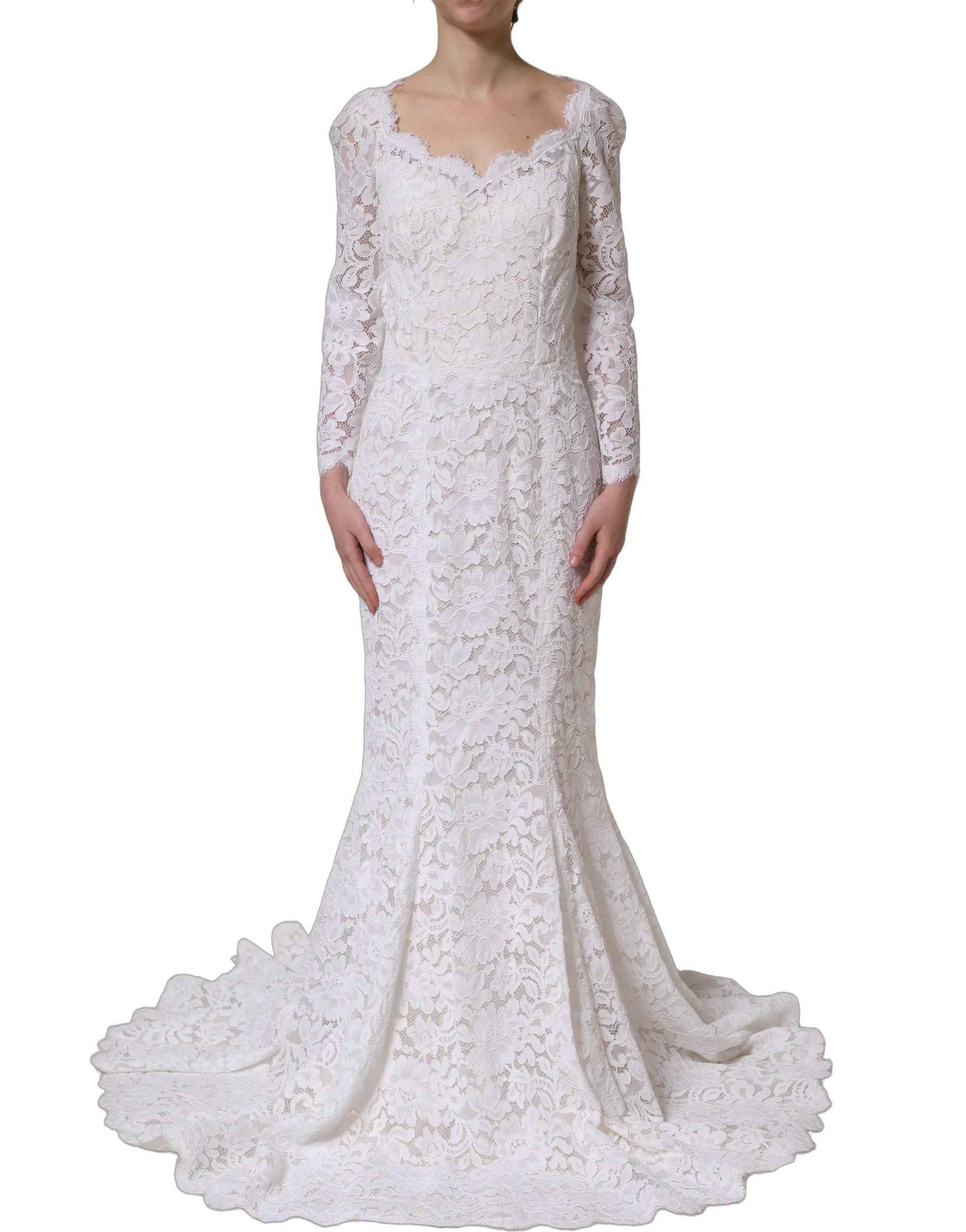 Dolce & Gabbana White Floral Lace Mermaid Long Gown Dress