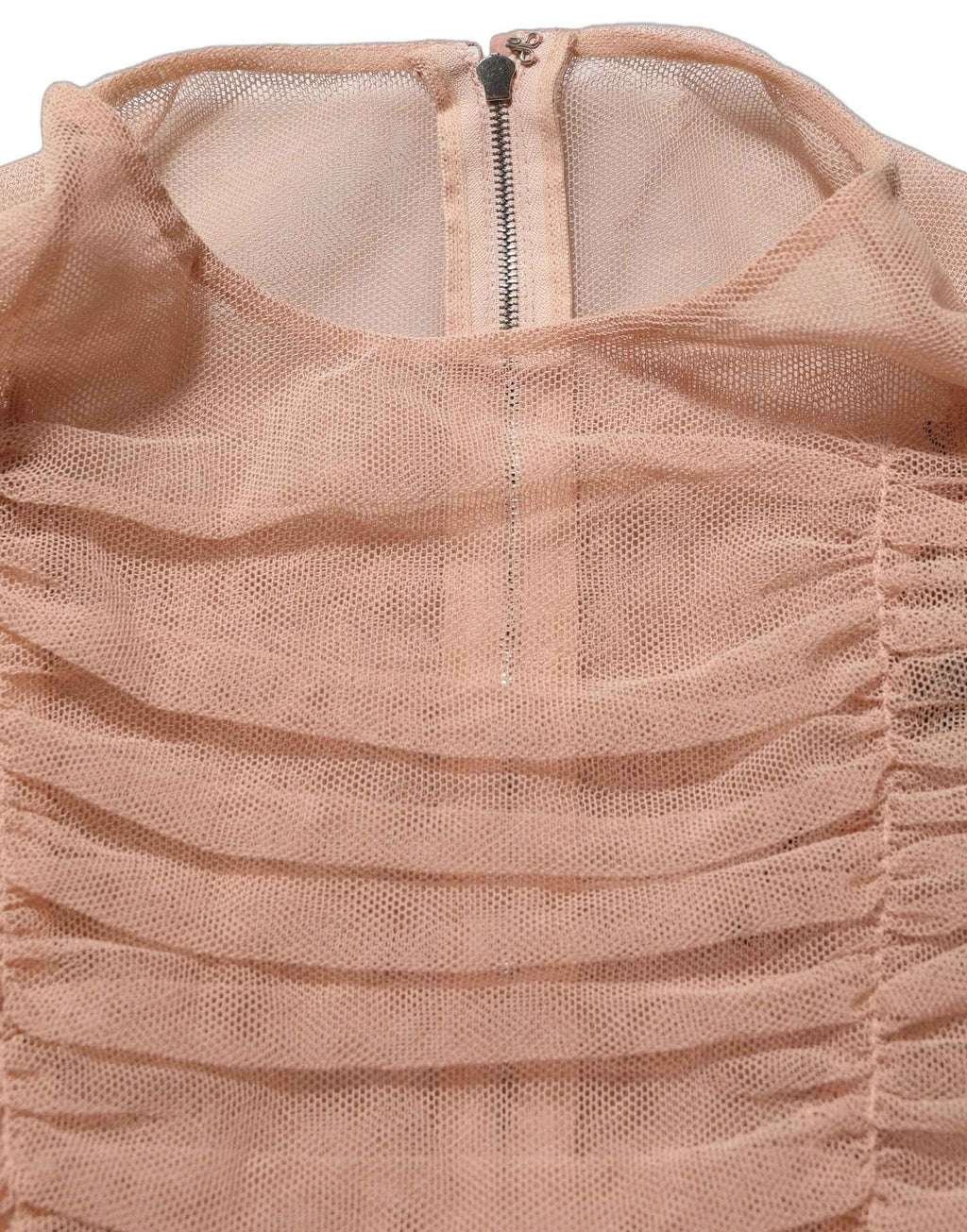 Dolce & Gabbana Beige Cotton Mesh Ruched Sheath Midi Dress