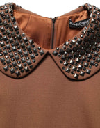 Dolce & Gabbana Brown Wool Rhinestone Embellished Midi Dress