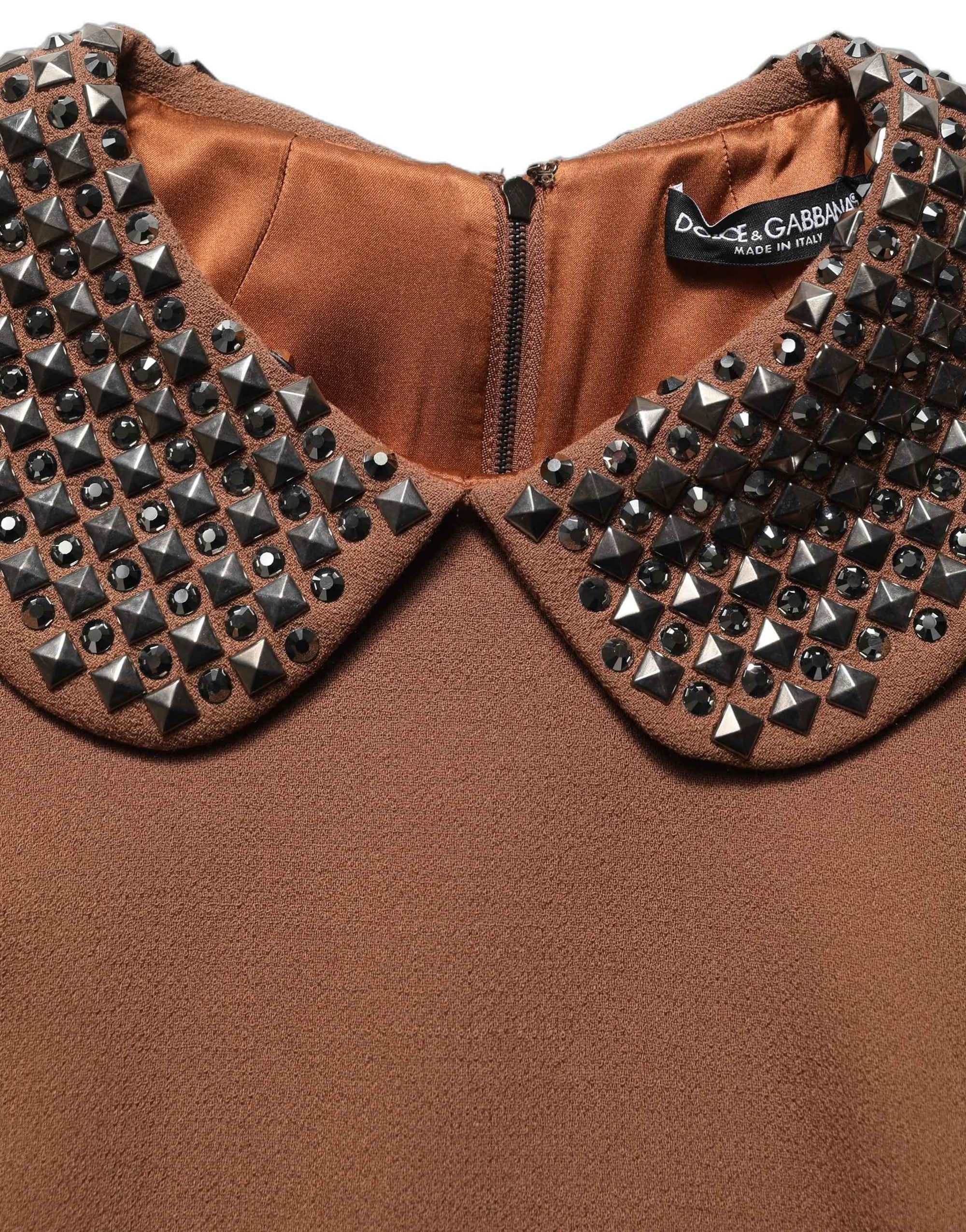 Dolce & Gabbana Brown Wool Rhinestone Embellished Midi Dress