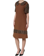 Dolce & Gabbana Brown Wool Rhinestone Embellished Midi Dress