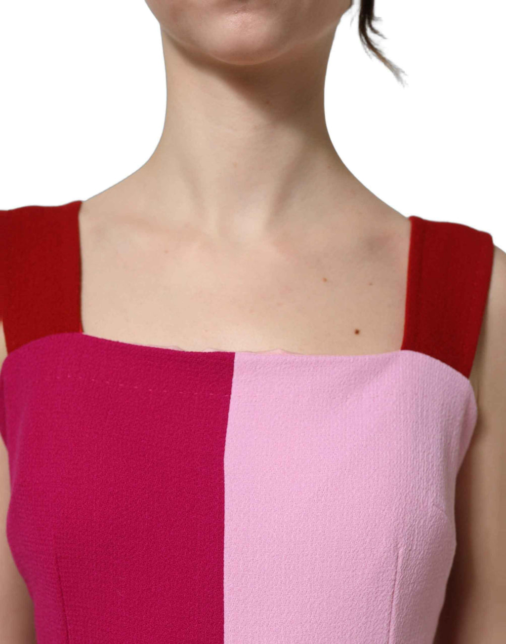 Dolce & Gabbana Two Tone Pink Wool Sleeveless Midi Dress