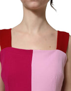 Dolce & Gabbana Two Tone Pink Wool Sleeveless Midi Dress