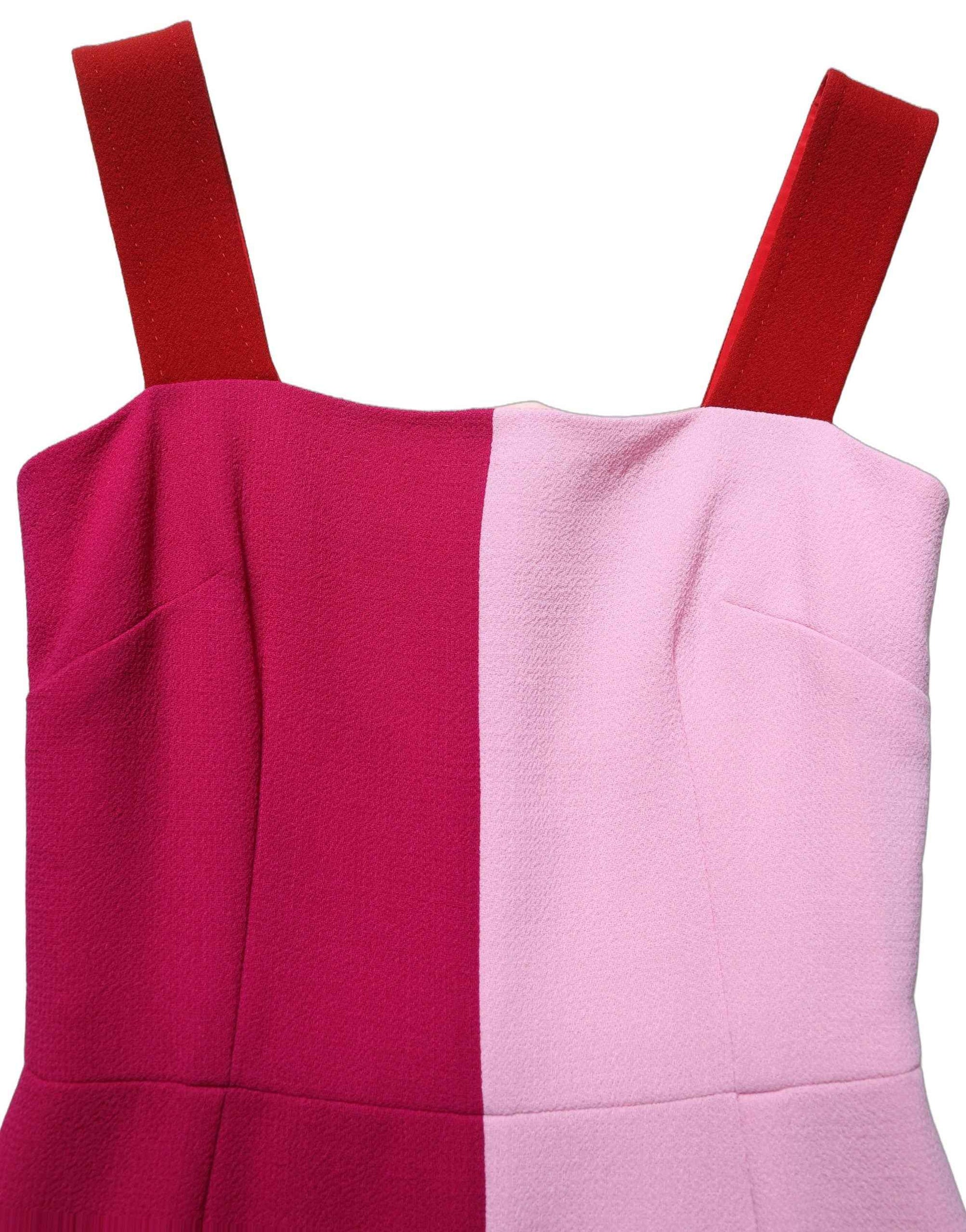 Dolce & Gabbana Two Tone Pink Wool Sleeveless Midi Dress
