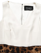 Dolce & Gabbana White Leopard Sleeveless Sheath Midi Dress
