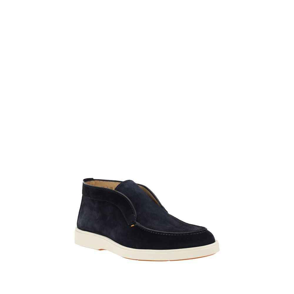 Santoni Blue Calf Leather Bos Taurus Ankle Boots