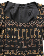 Dolce & Gabbana Black Key Print Long Sleeves Sheath Midi Dress