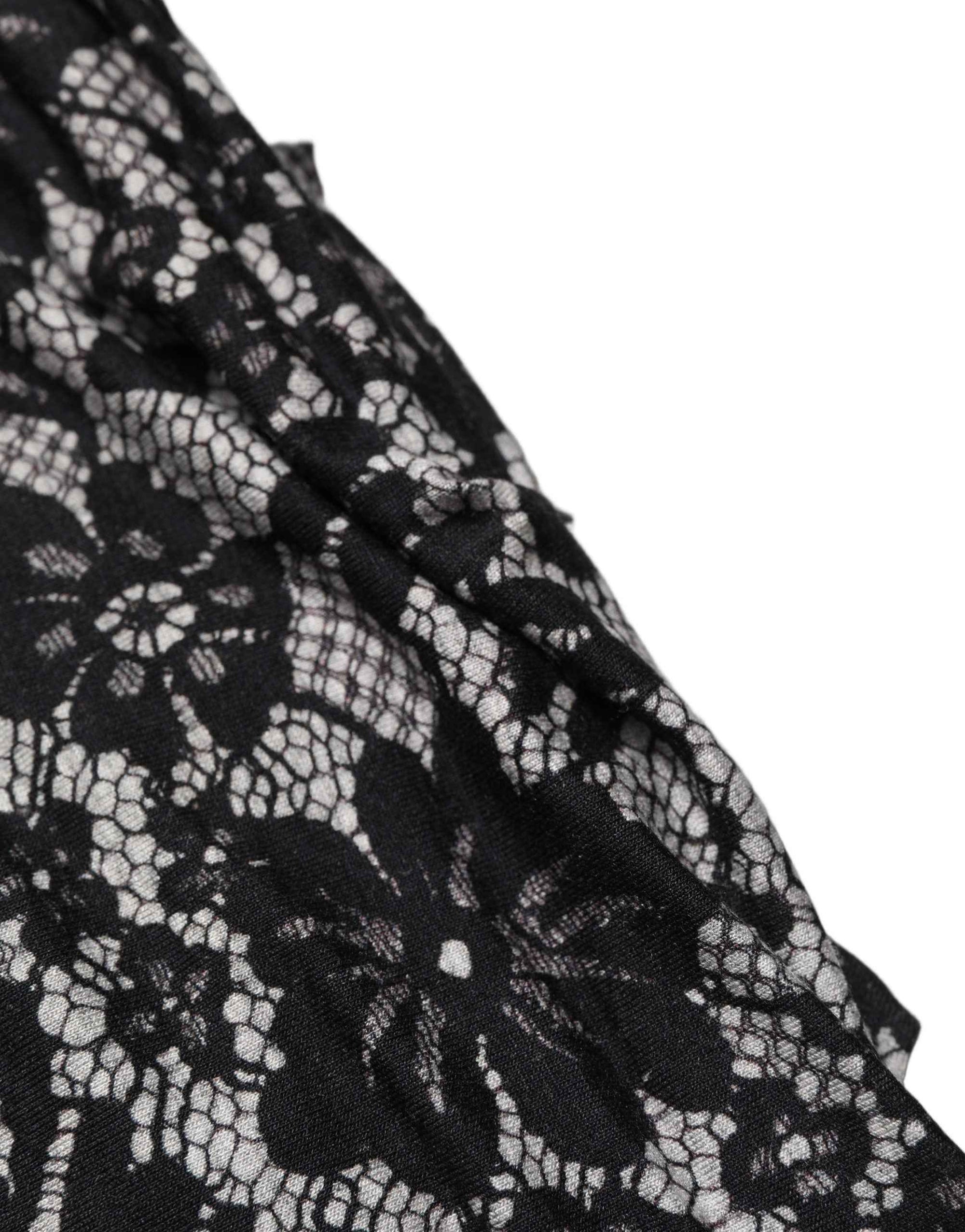 Dolce & Gabbana Black White Floral Lace Sleeveless Midi Dress