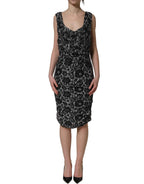 Dolce & Gabbana Black White Floral Lace Sleeveless Midi Dress