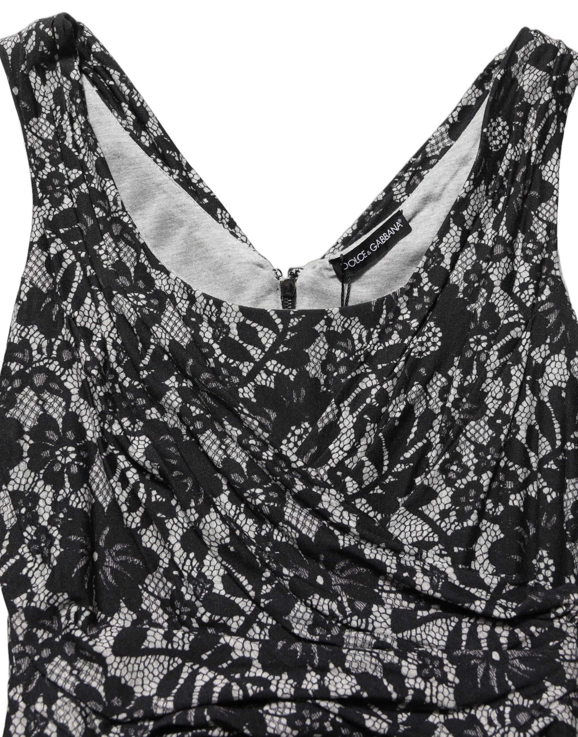 Dolce & Gabbana Black White Floral Lace Sleeveless Midi Dress