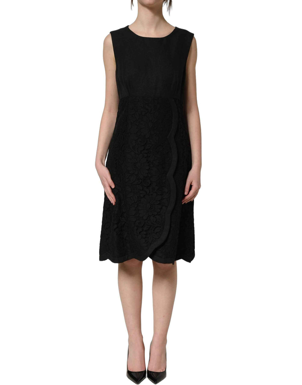 Dolce & Gabbana Black Floral Lace Sleeveless Shift Dress