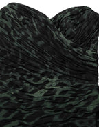 Dolce & Gabbana Green Leopard Print Bustier Draped Midi Dress