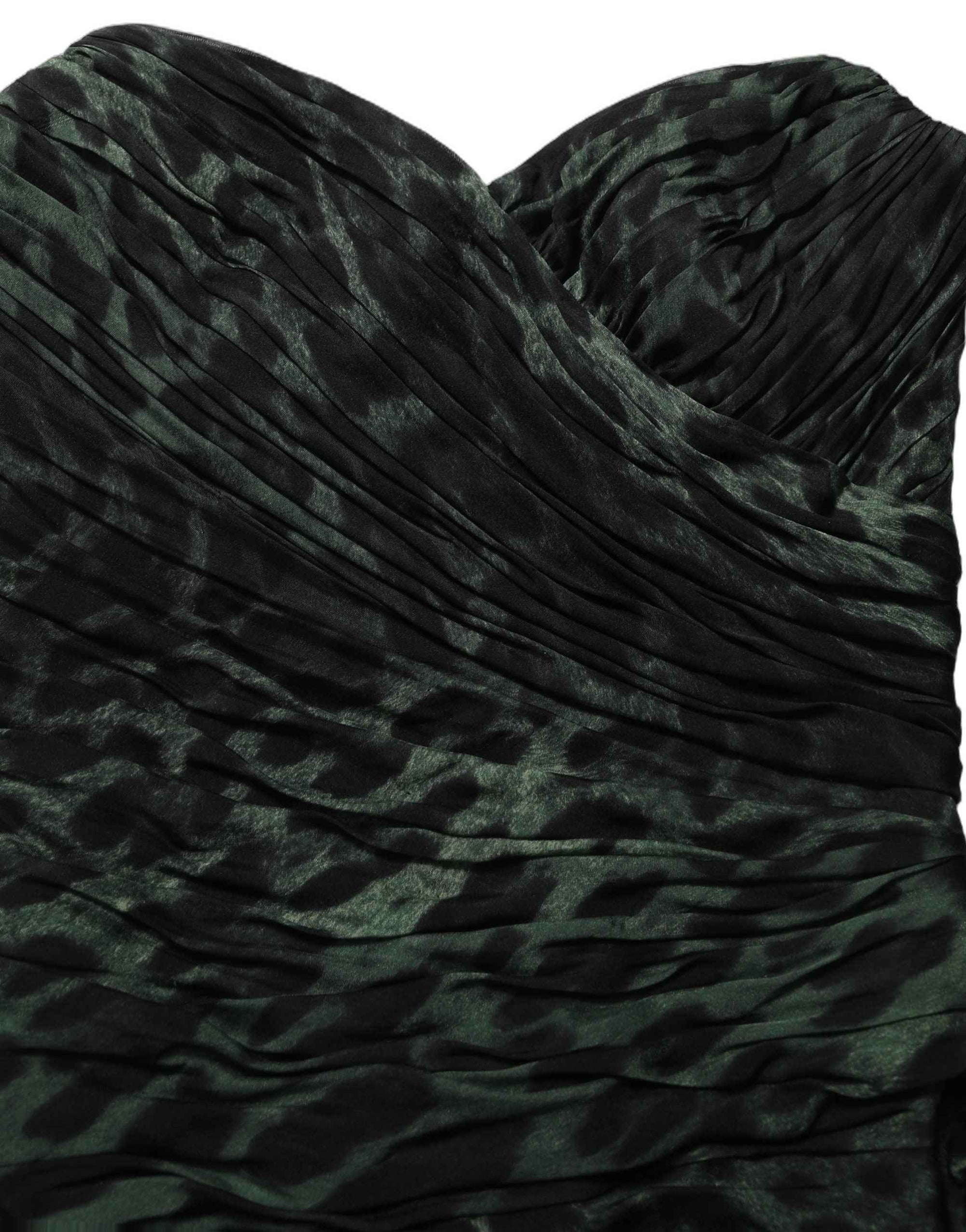 Dolce & Gabbana Green Leopard Print Bustier Draped Midi Dress