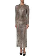 Dolce & Gabbana Beige Crystal Embellished Long Gown Dress