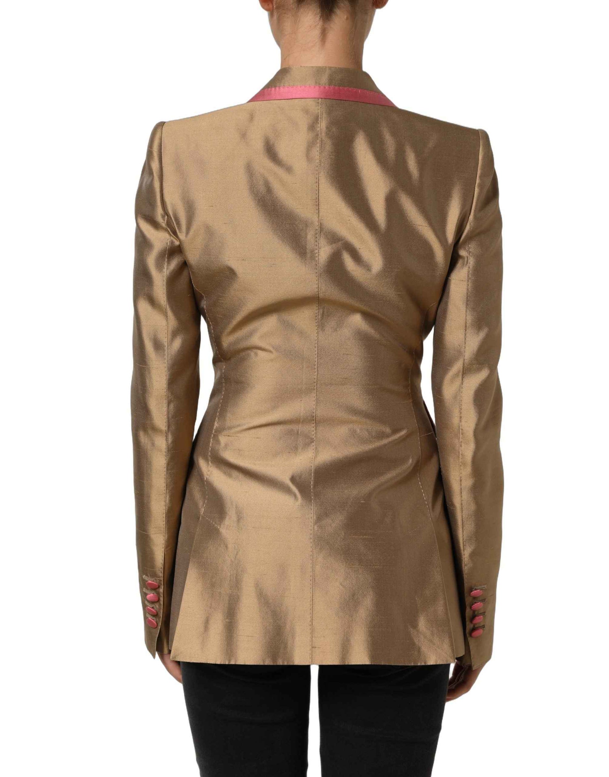 Dolce & Gabbana Gold Silk Double Breasted Coat Blazer Jacket