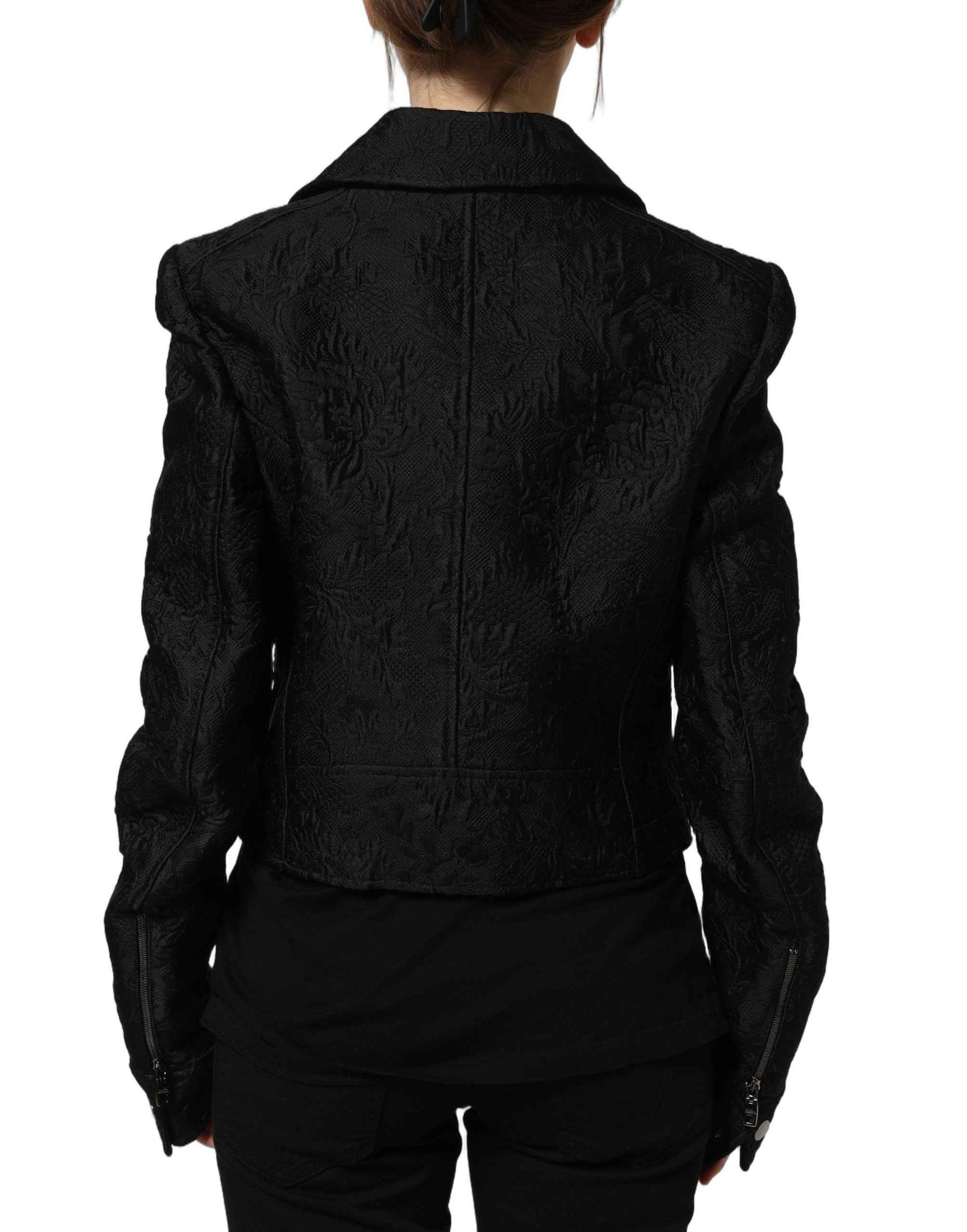Dolce & Gabbana Black Floral Brocade Biker Blouson Jacket