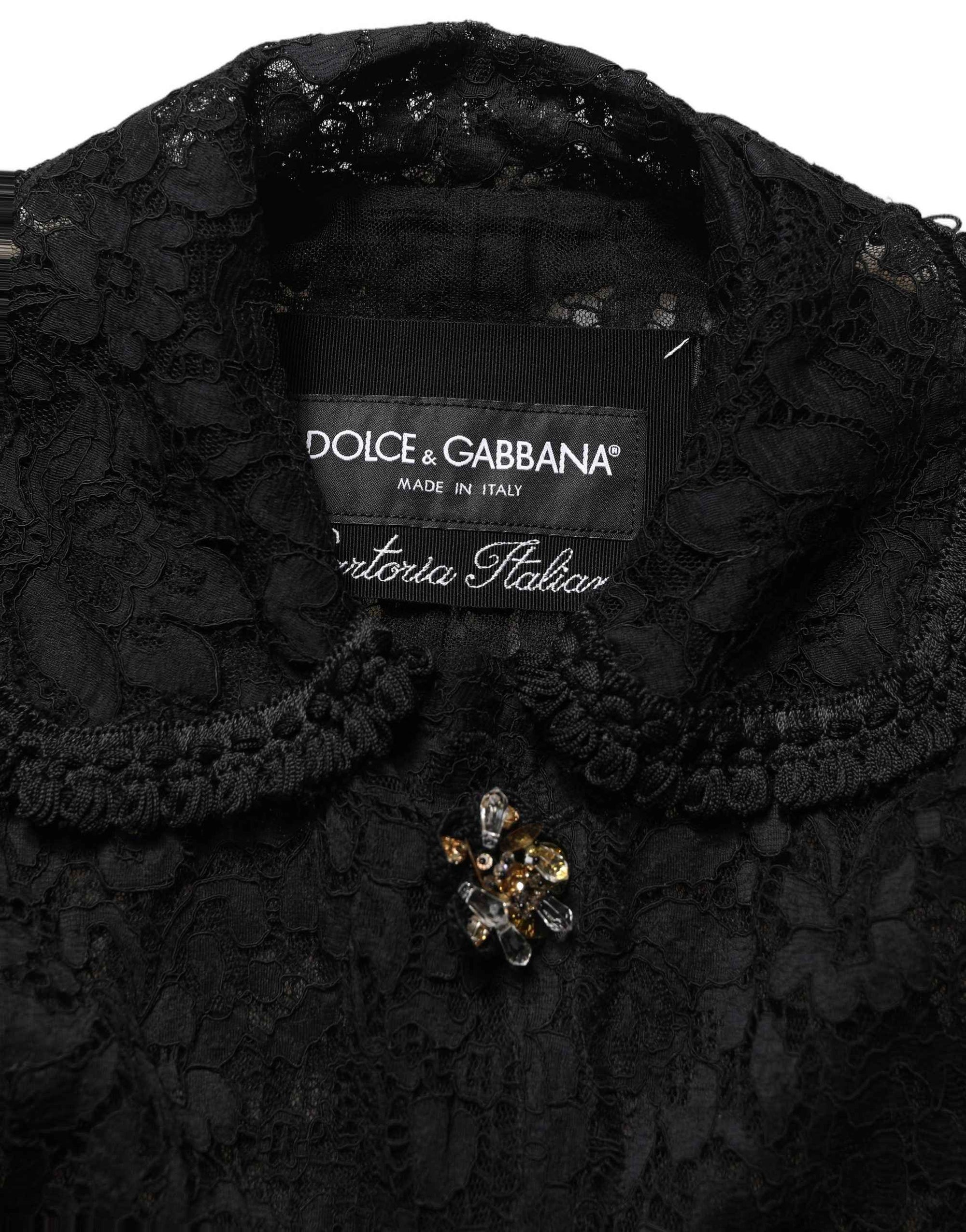 Dolce & Gabbana Black Embellished Guipure Lace Coat Jacket